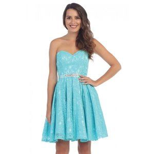 LACE SHORT SWEETHEART DRESS WITH CORSET BACK BY STAR BOX 6147 (AQUA)